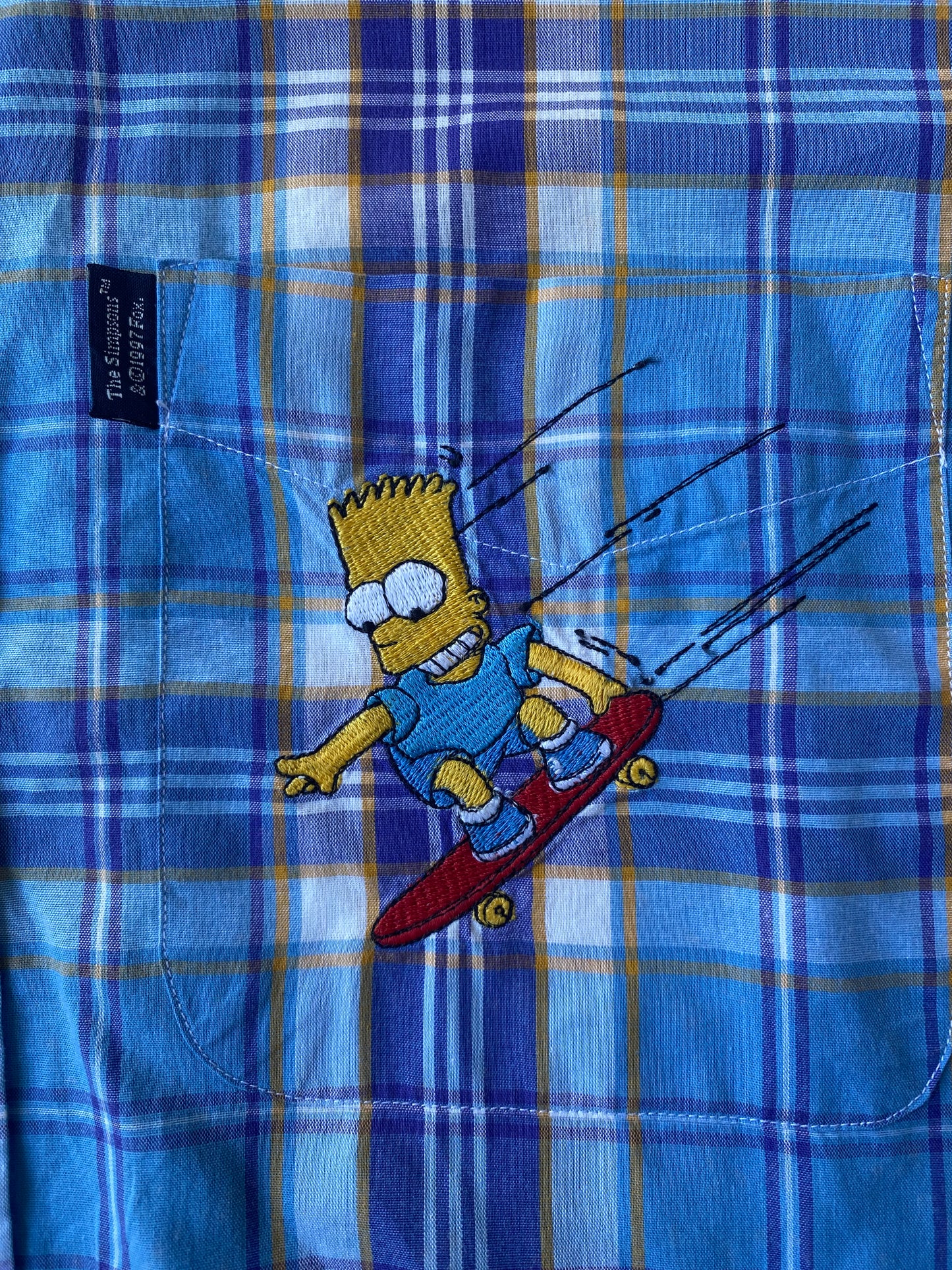 ✅ Chemisette collector Les Simpsons, carreaux bleu violet, L