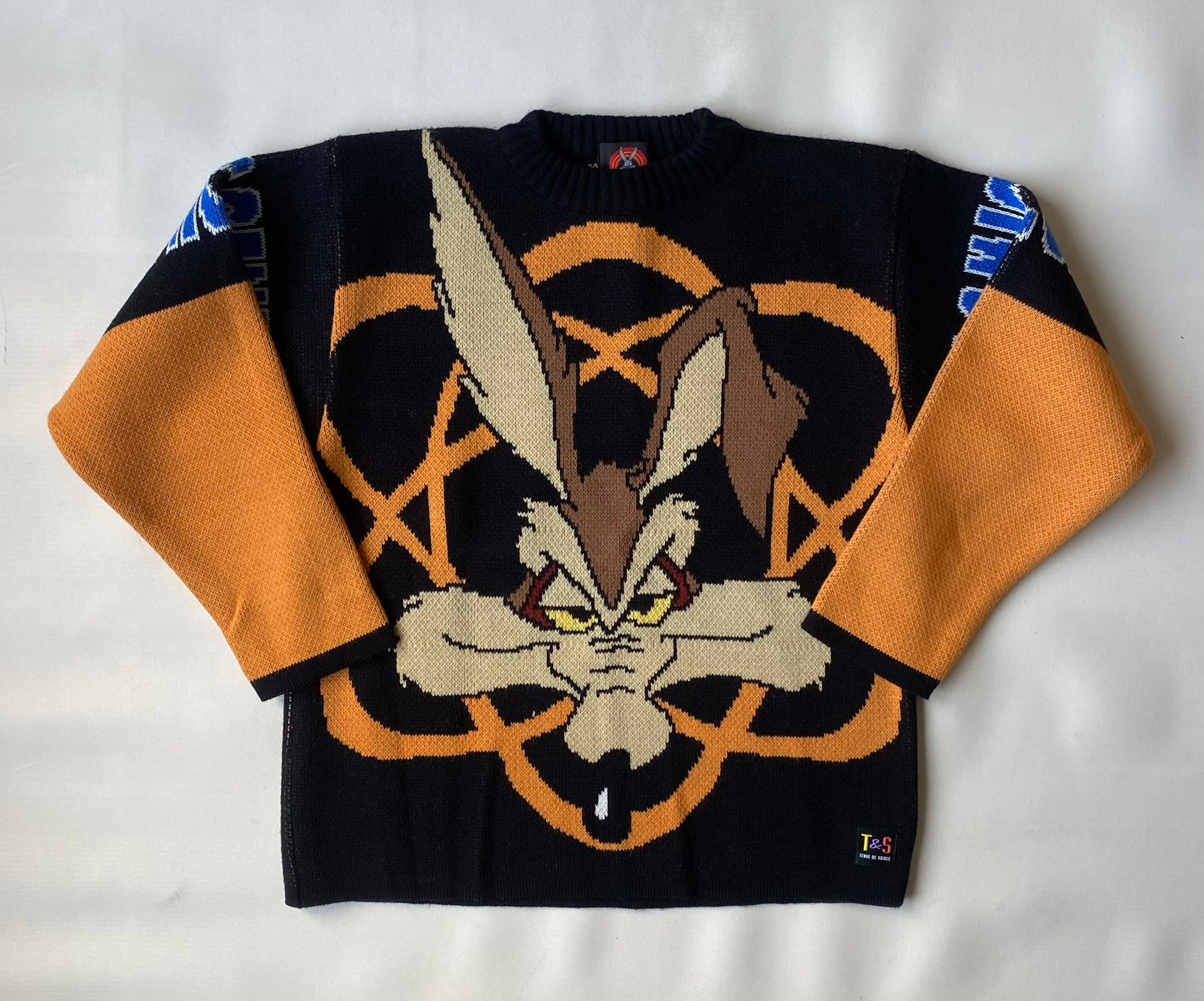 ✅ Pull collector Looney Tunes Vil Coyote, orange et noir, L