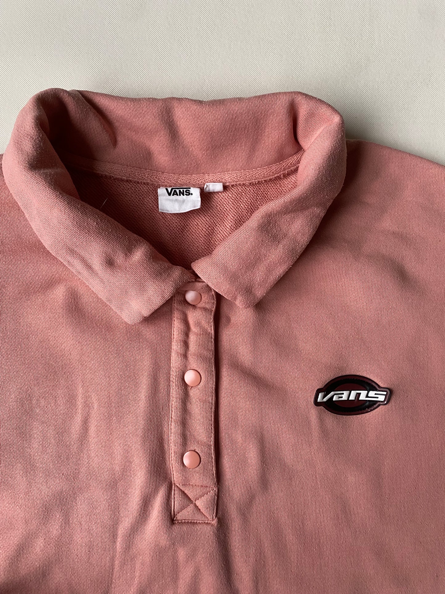 ✅ Pull col chemise Vans, rose saumon, L/XL