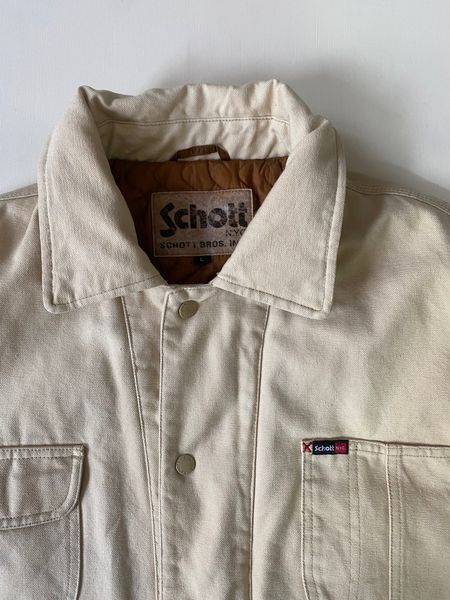 Veste jean épaisse Schott, beige, L oversize