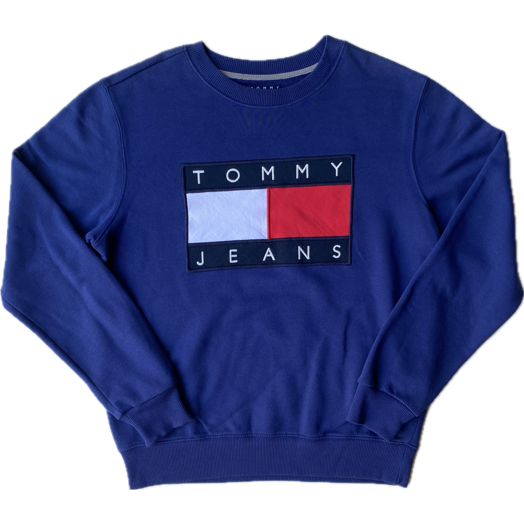 Pull Tommy Hilfiger brodé, bleu marine, M légèrement oversize