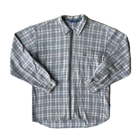 ✅ Veste chemise vintage Quiksilver, carreaux gris / blanc, XL