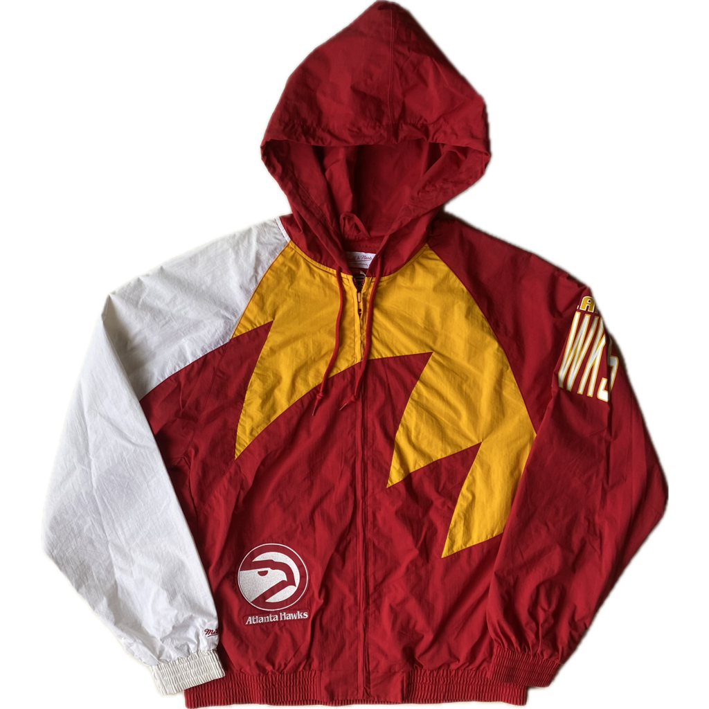 Veste coupe-vent / pluie Mitchell and Ness, Atlanta Hawks, Jaune/blanc/rouge, L