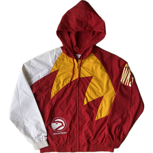 ✅ Veste coupe-vent / pluie Mitchell and Ness, Atlanta Hawks, Jaune/blanc/rouge, L