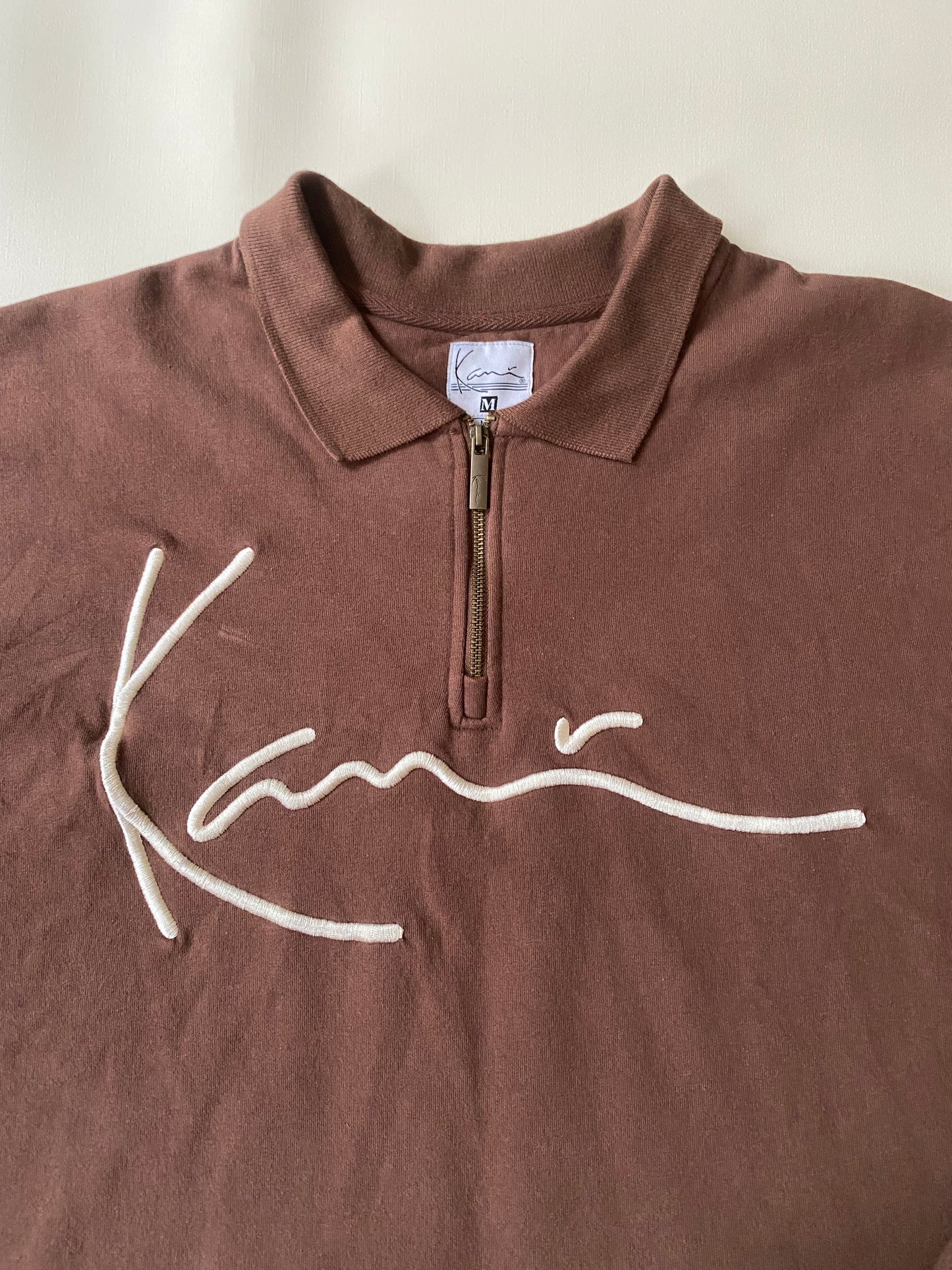 Pull col chemise Karl Kani, marron, XL