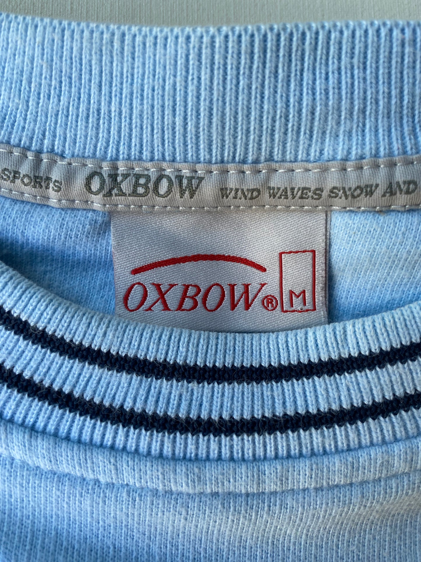 Pull vintage Oxbow brodé, bleu clair, M