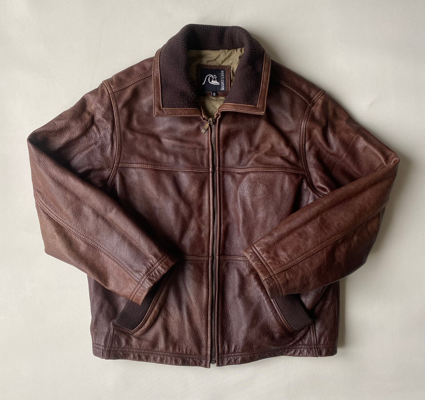 ✅ Veste cuir vintage Quiksilver, marron, S