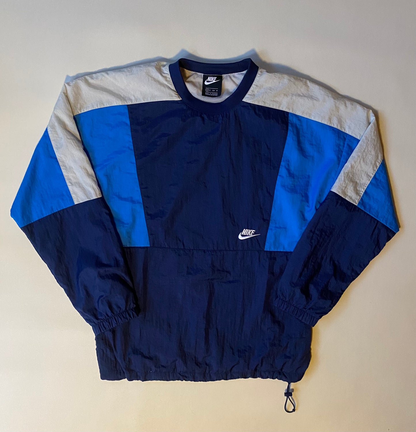 Pull coupe-vent / pluie Nike, Bleu et blanc, XS oversize