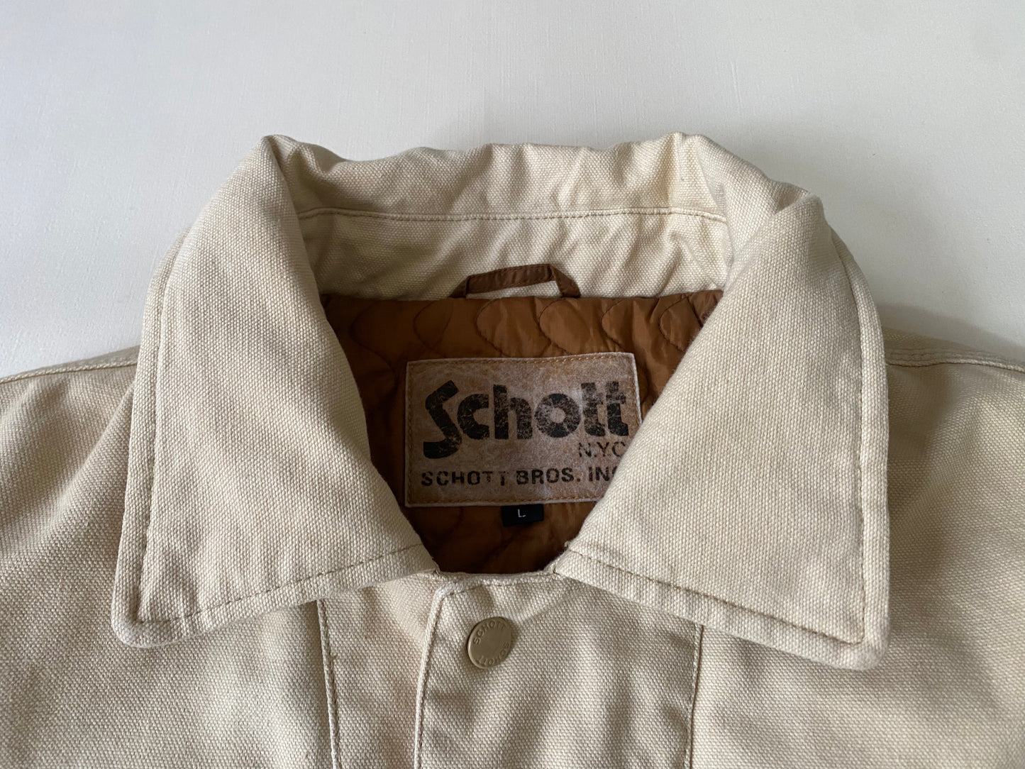 Veste jean épaisse Schott, beige, L oversize