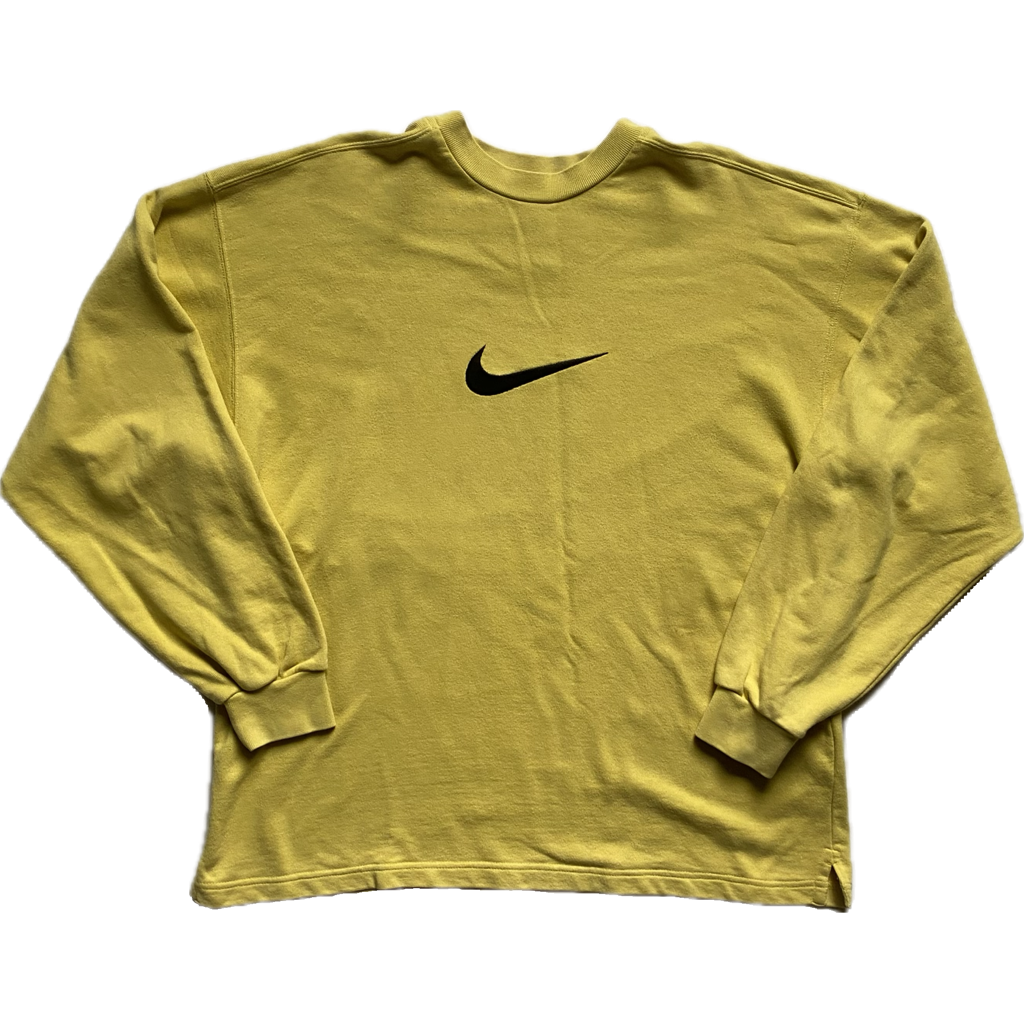 Pull Nike vintage brodé, jaune moutarde, XL