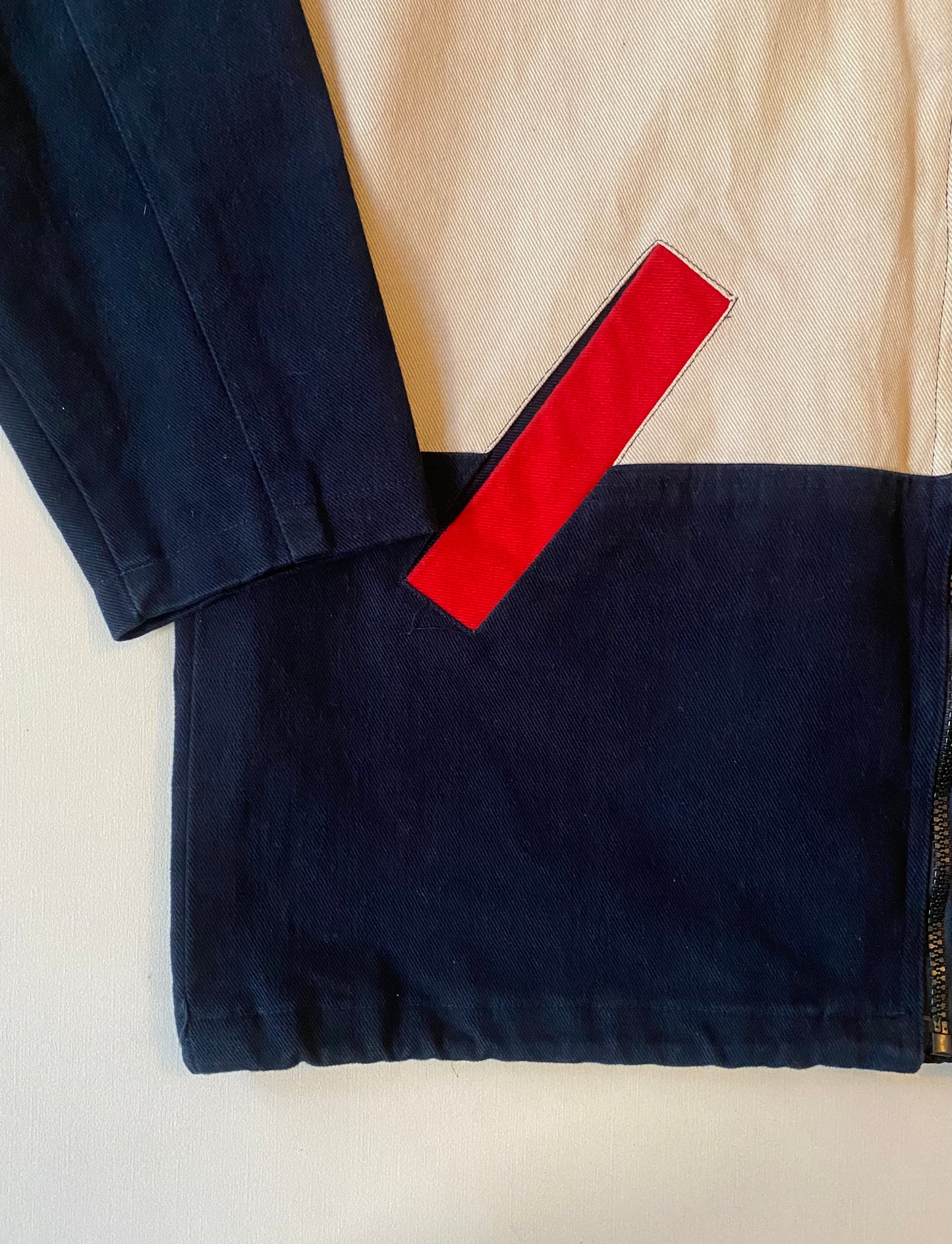 Veste jean vintage, marine, rouge et blanc, M