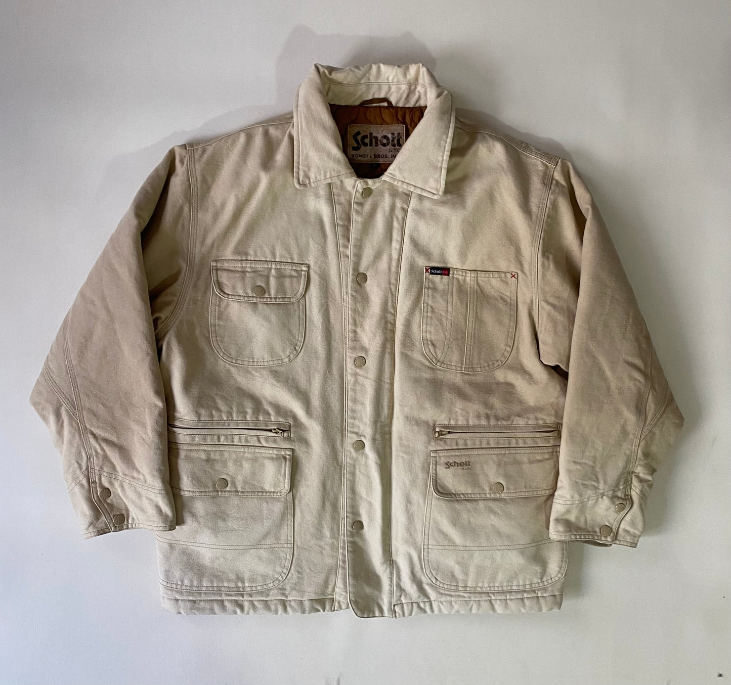 Veste jean épaisse Schott, beige, L oversize