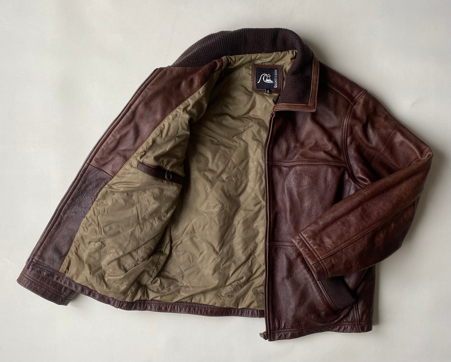 ✅ Veste cuir vintage Quiksilver, marron, S