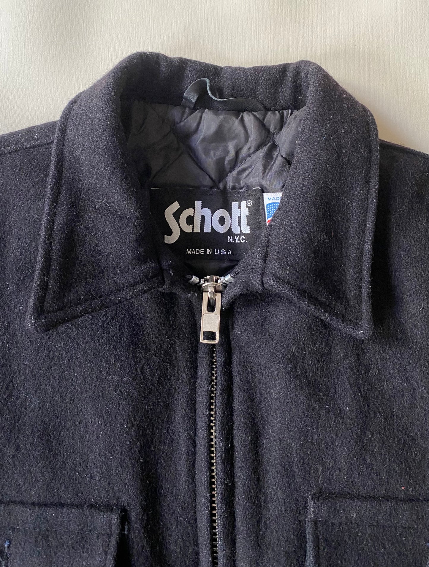 Blouson vintage Schott en laine made in USA, noir, L