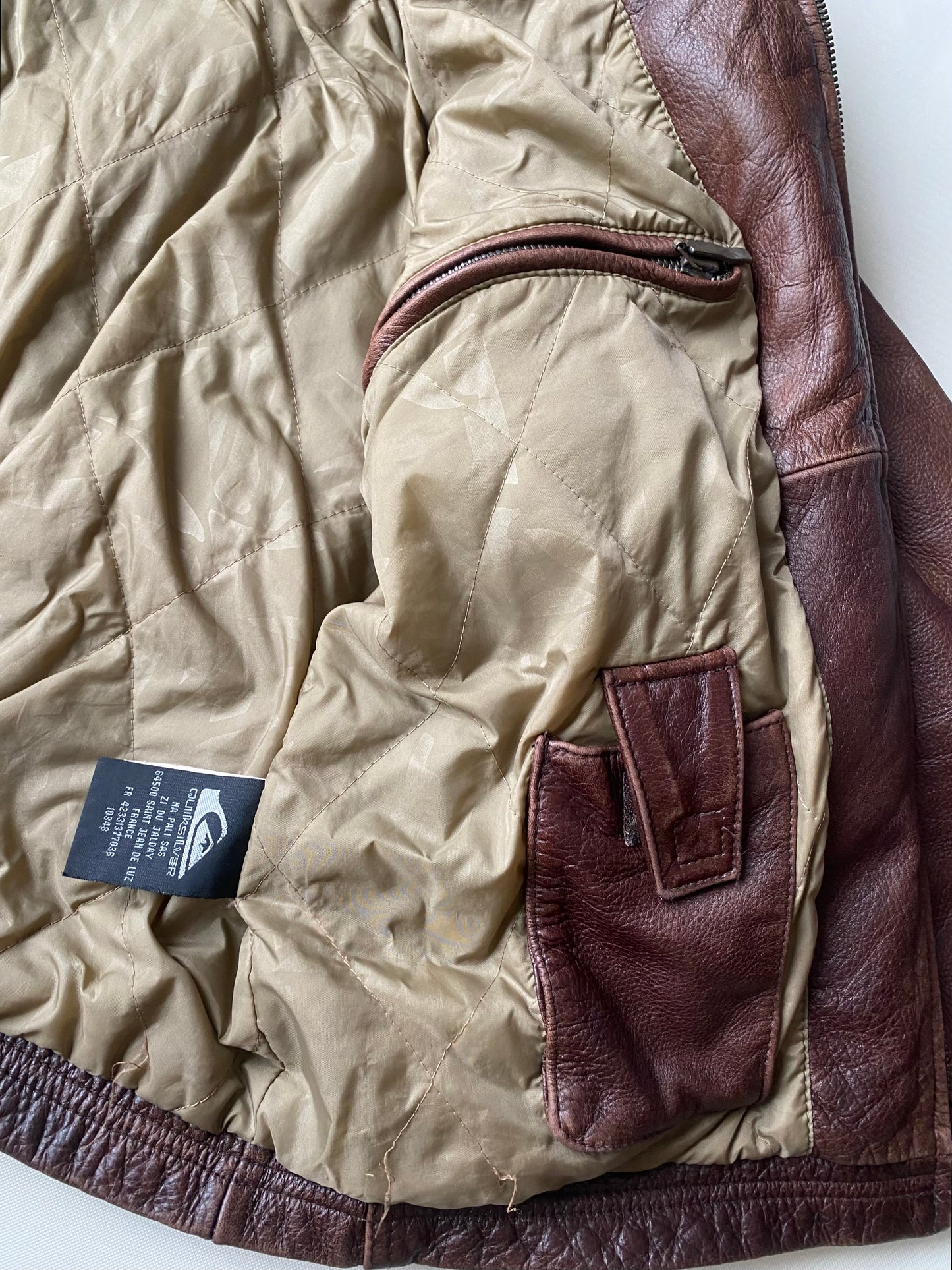 ✅ Veste cuir vintage Quiksilver, marron, S