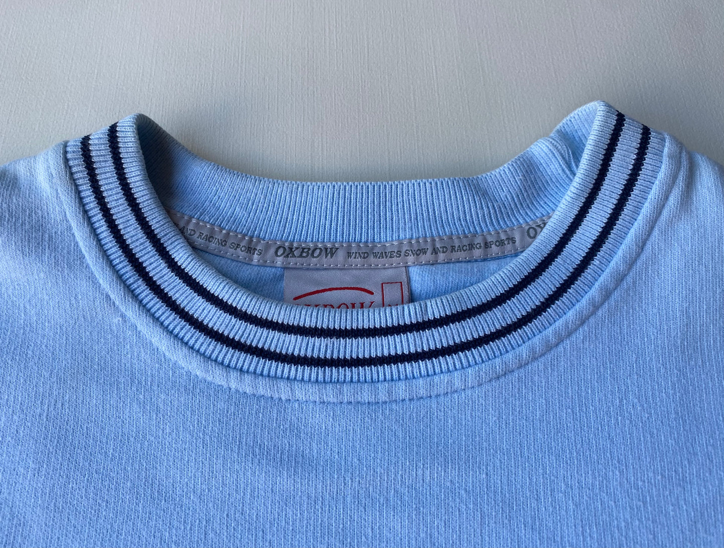 Pull vintage Oxbow brodé, bleu clair, M