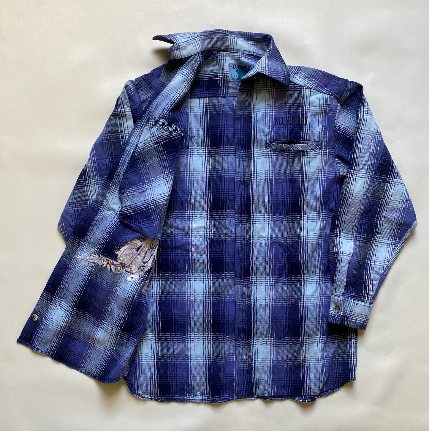 Chemise vintage Blueberry, bleu et carreaux, S/M