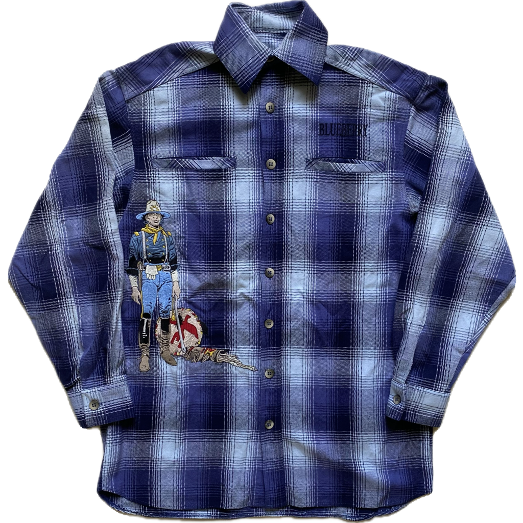 Chemise vintage Blueberry, bleu et carreaux, S/M