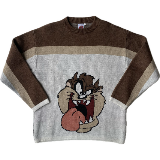 ✅ Pull collector Taz Looney Tunes, marron & crème, L