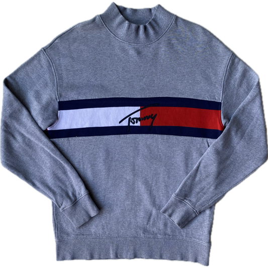 ✅ Pull col montant Tommy Hilfiger brodé, gris, S légèrement oversize