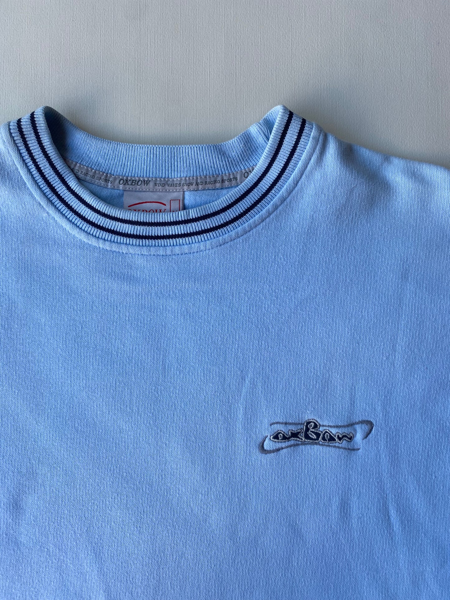 Pull vintage Oxbow brodé, bleu clair, M