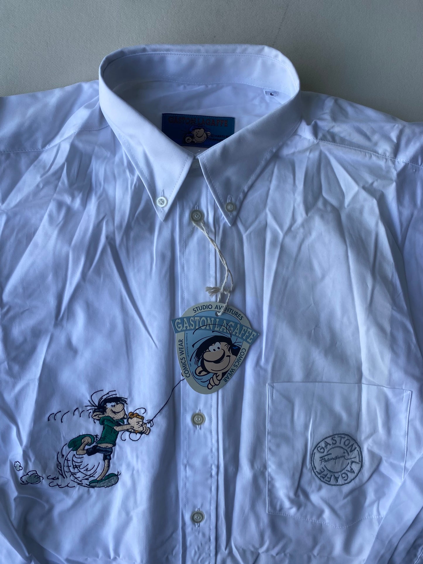 ✅ Chemise collector Gaston Lagaffe, blanc, L