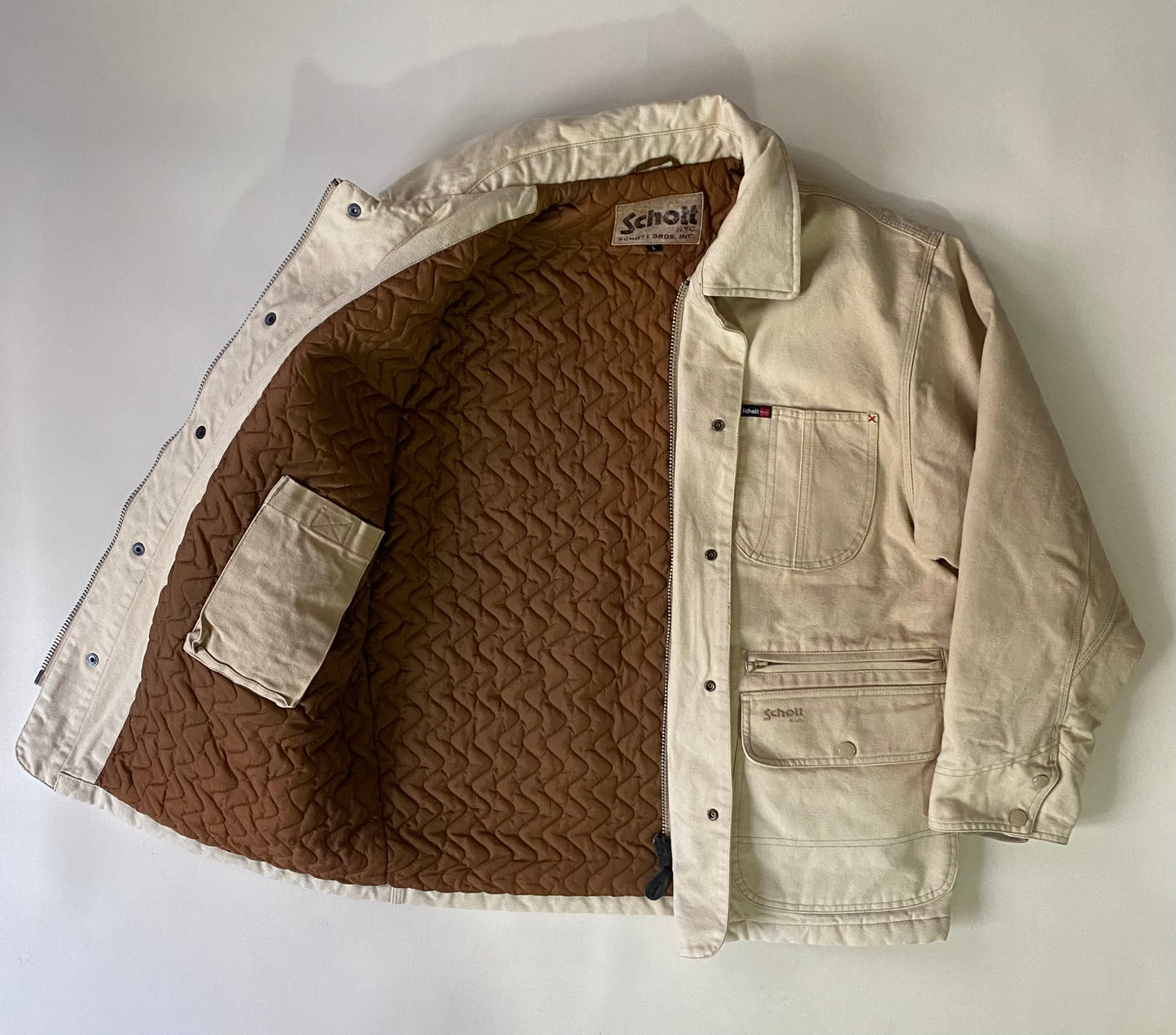 Veste jean épaisse Schott, beige, L oversize