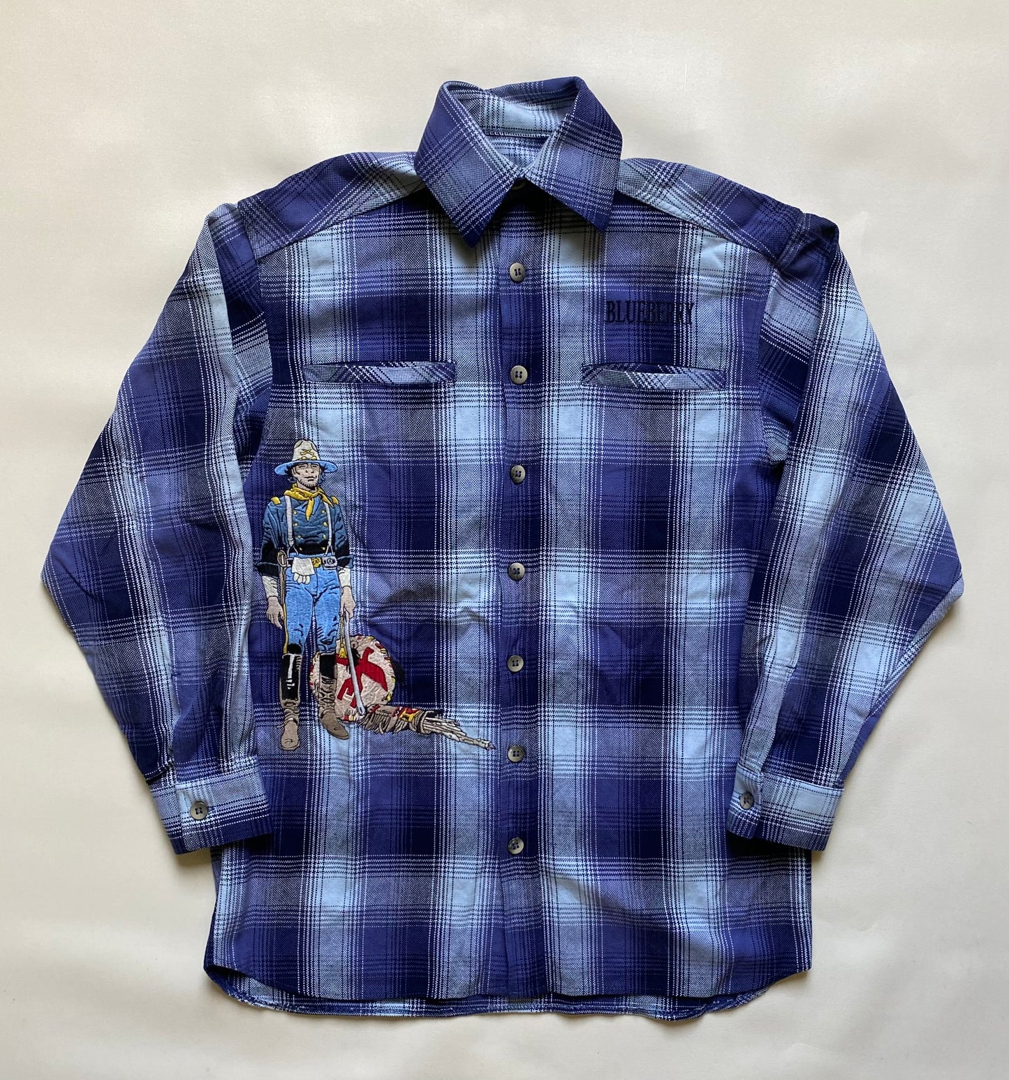 Chemise vintage Blueberry, bleu et carreaux, S/M