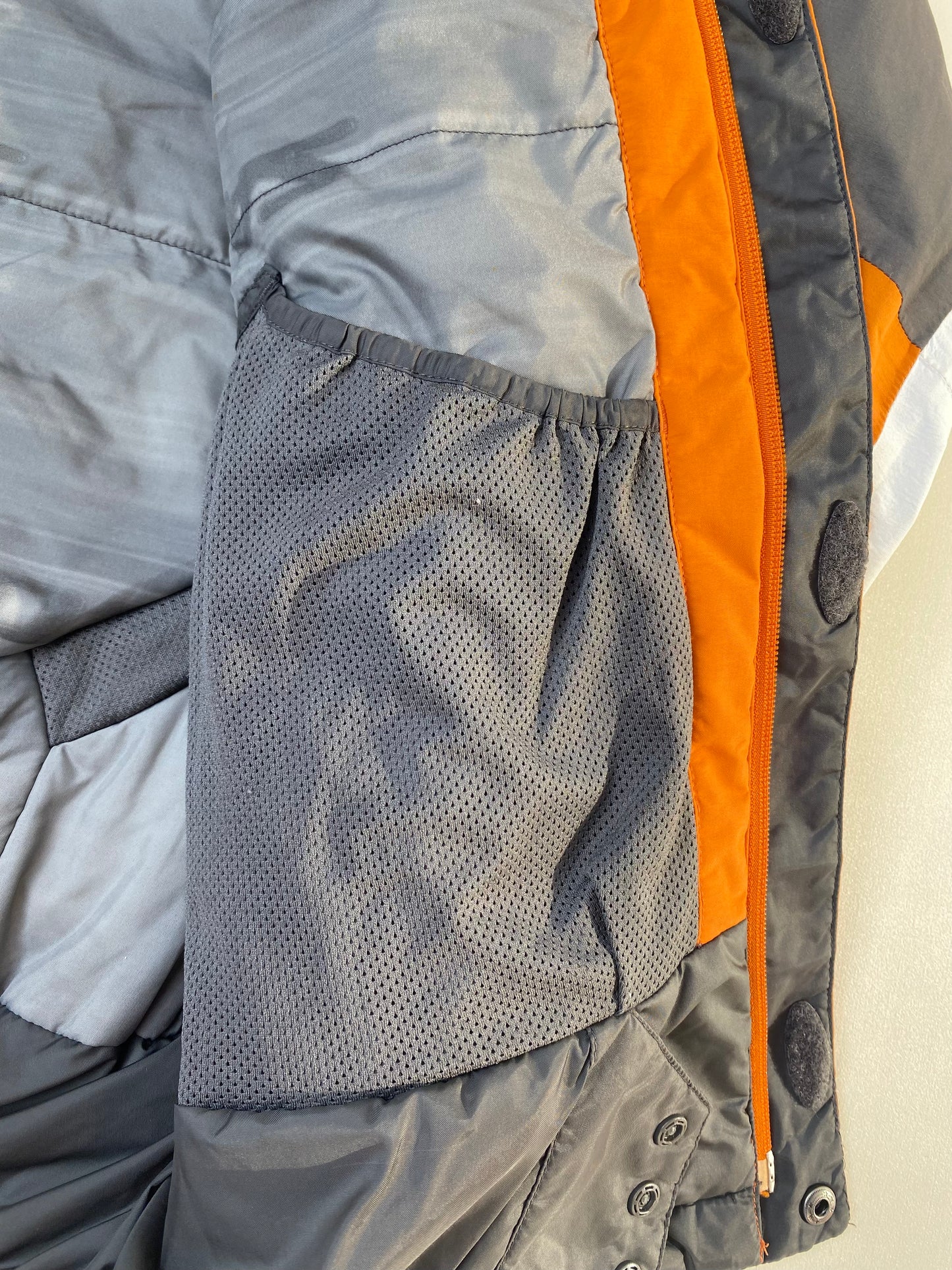 Veste goretex Salomon, orange/blanc/gris, M légèrement oversize