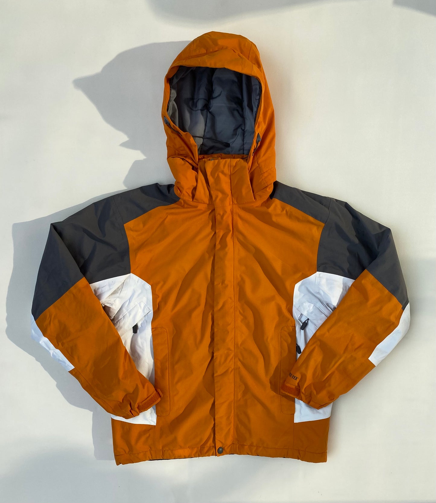 Veste goretex Salomon, orange/blanc/gris, M légèrement oversize